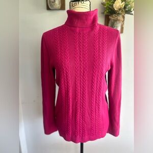 Talbots women’s preppy cable knit turtleneck sweater occupational business